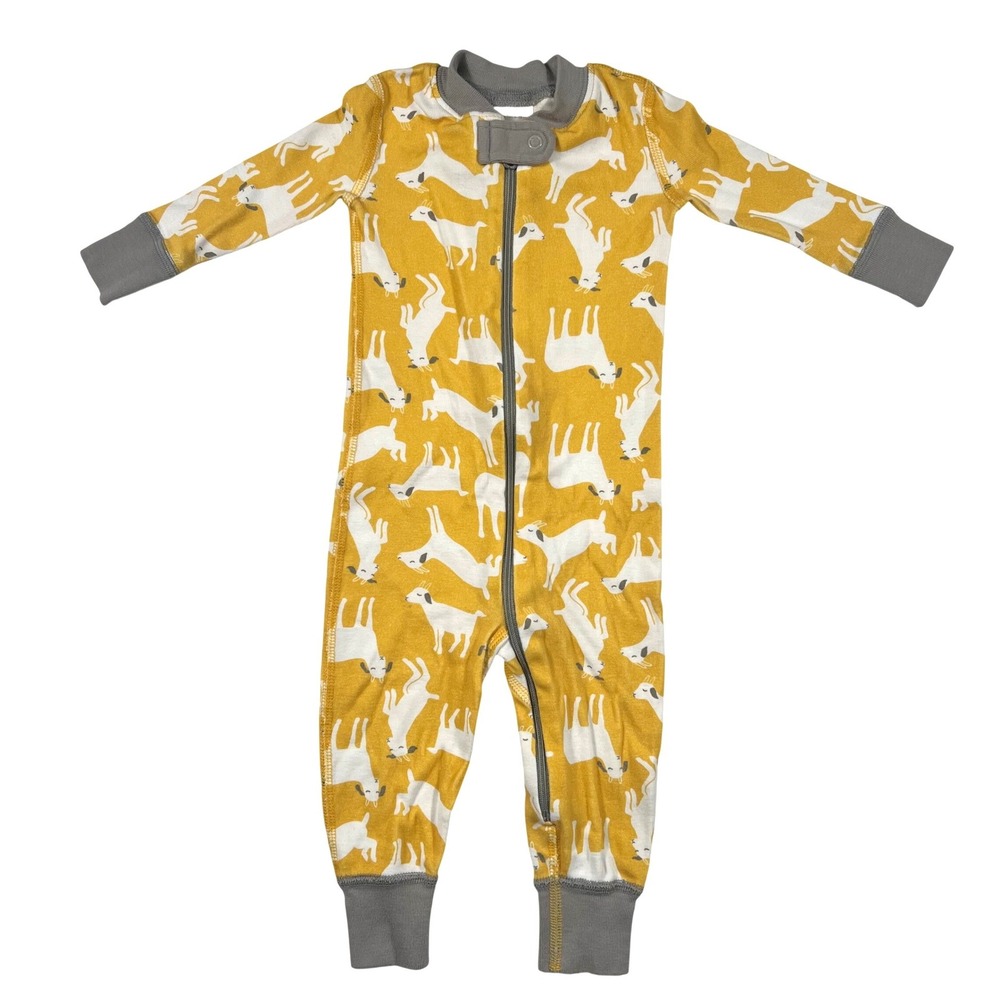 Hanna Andersson Goat Print Organic Cotton Sleeper Yellow Gray 6-12 Months